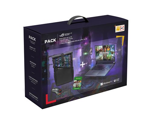Pack PC Portable Gaming Asus ROG StrixG713 17,3" FHD 144 Hz AMD Ryzen™ 7 6800HS 16 Go RAM 512 Go SSD Nvidia GeForce RTX 3050 4 Go Gris + Souris gaming + Sac à dos + 6 mois inclus Xbox Game Pass PC État correct Asus reconditionné disponible sur Fnac
