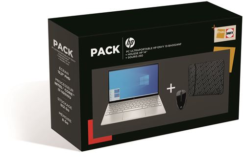Pack PC Ultra-Portable HP Envy 13-ba0024nf 13.3"" Intel Core i7 8 Go RAM 512 Go SSD Argent naturel + Housse HP réversible géométrique pour ordinateur portable 14"" Gris + Souris sans fil HP 250 Noir État correct Hewlett-Packard reconditionné disponible sur Fnac
