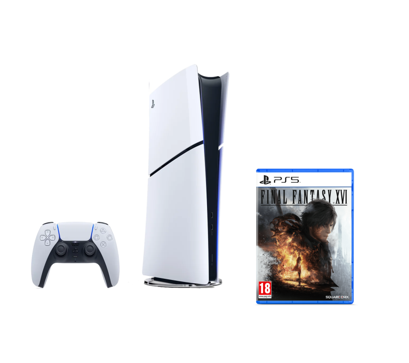 Pack PS5 Slim & Final Fantasy XVI - Console de Jeux Playstation 5 Slim (Digitale) 1 To, Blanc - Excellent état Parfait état Sony reconditionné disponible sur Pixmania