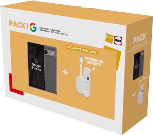 Pack Smartphone Google Pixel 7a 6.1"" 5G Double SIM 128 Go Noir Charbon + Passerelle multimédia Chromecast avec Google TV Version 4K État correct Google reconditionné disponible sur Fnac