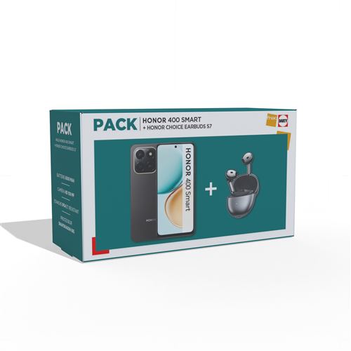 Pack Smartphone Honor 400 Smart 6,77" Double Nano SIM 128 Go Noir + Honor Choice Earbuds S7 Gris État correct reconditionné disponible sur Fnac
