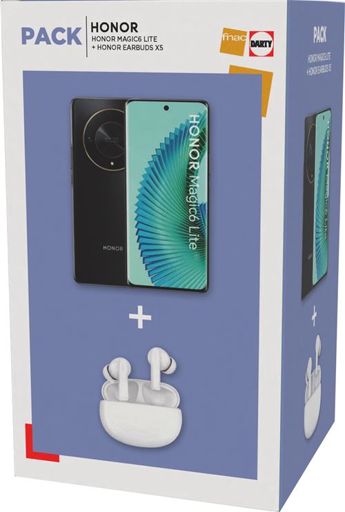 Pack Smartphone Honor Magic 6 Lite 6,78" 5G Double nano SIM 256 Go Noir minuit + Earbuds X5 V2 État correct reconditionné disponible sur Fnac