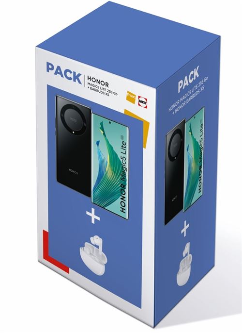 Pack Smartphone Honor Magic5 Lite 6.67" 5G Double nano SIM 256 Go Noir minuit + Ecouteurs intra-auriculaires True Wireless Earbuds X5 avec réduction de bruit Blanc État correct reconditionné disponible sur Fnac
