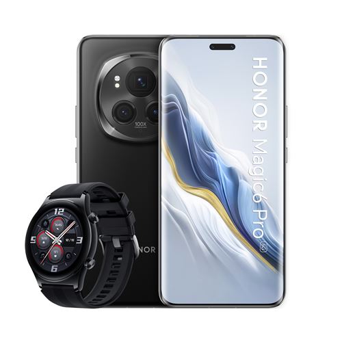 Pack Smartphone Honor Magic6 Pro 6,8" 5G Double nano SIM 512 Go Noir + Montre connectée Watch GS3 Noir État correct reconditionné disponible sur Fnac