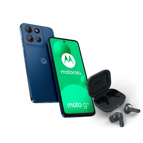 Pack Smartphone Motorola G15 6,72" Double SIM 256 Go Marine + Ecouteurs Motorola Buds Bass Dark shadow État correct Motorola reconditionné disponible sur Fnac