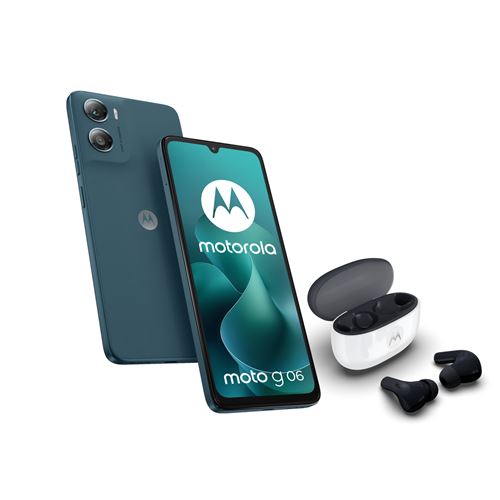 Pack Smartphone Motorola Moto G06 6.88" Double nano SIM 64 Go Bleu + Ecouteurs Motorola Buds 2 Carbon Blanc et Noir État correct Motorola reconditionné disponible sur Fnac