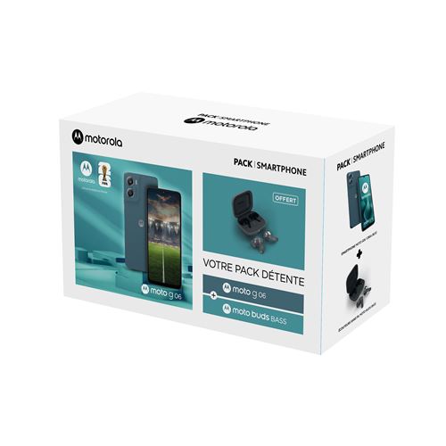 Pack Smartphone Motorola Moto G06 6,88" Double SIM 128 Go Tapestry Bleu + buds Bass Dark shadow État correct reconditionné disponible sur Fnac