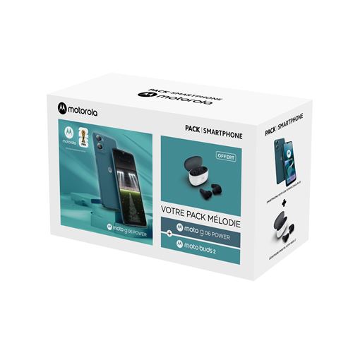 Pack Smartphone Motorola Moto G06 Power 6.88" Double nano SIM 256 Go Bleu + Ecouteurs Motorola Buds 2 Carbon Blanc et Noir État correct Motorola reconditionné disponible sur Fnac