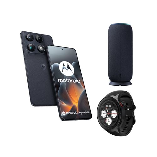 Pack Smartphone Motorola Signature 6,8" 5G Double SIM 512 Go Bleu Carbon + Motorola Sound Flow + Watch Noir État correct Motorola reconditionné disponible sur Fnac