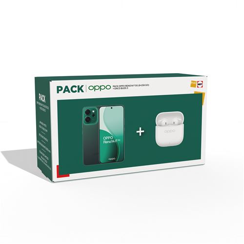 Pack Smartphone Oppo Reno 14 F 6.57" 5G Double nano SIM 256 Go Vert émeraude + Ecouteurs sans fil Enco Buds 3 Blanc État correct Oppo reconditionné disponible sur Fnac