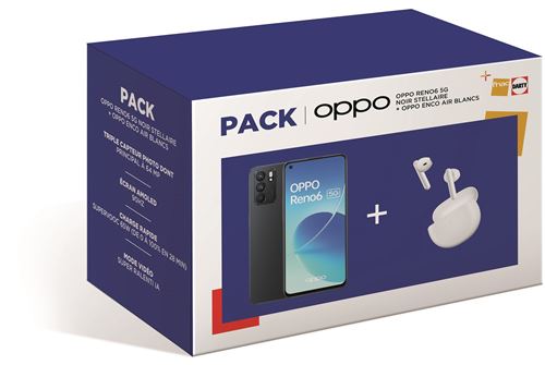Pack Smartphone Oppo Reno 6 6,43" 5G 128 Go Double SIM Noir + Ecouteurs sans fil Bluetooth Oppo Enco Air à réduction du bruit Blanc État correct Oppo reconditionné disponible sur Fnac