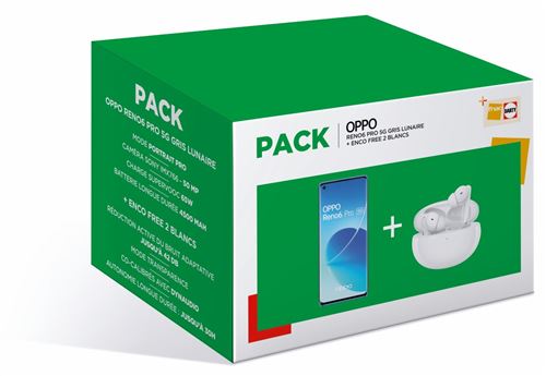 Pack Smartphone Oppo Reno6 Pro 6,55" 5G 256 Go Double SIM Gris lunaire + Ecouteurs sans fil Oppo Enco Free2 Bluetooth Blanc État correct reconditionné disponible sur Fnac
