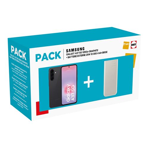 Pack Smartphone Samsung Galaxy A37 6,7" 5G Nano SIM 128 Go Graphite + Batterie Externe 10A ULTRA rapide 25W USB typeC Beige État correct reconditionné disponible sur Fnac