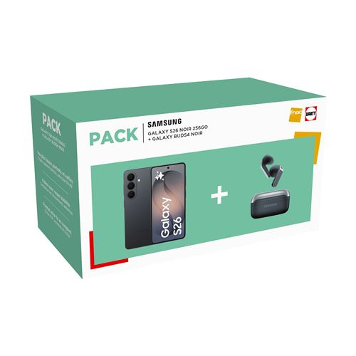 Pack Smartphone Samsung Galaxy S26 6,3" 5G Nano SIM 256 Go Noir + Buds4 Noir État correct Samsung reconditionné disponible sur Fnac