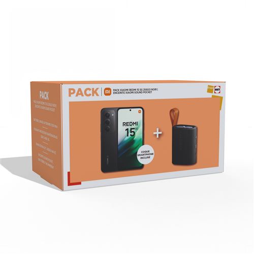 Pack Smartphone Xiaomi Redmi 15 6,9"" 5G Double nano SIM 256 Go Noir + Enceinte portable Bluetooth Xiaomi Sound Pocket 5W Noir État correct Xiaomi reconditionné disponible sur Fnac