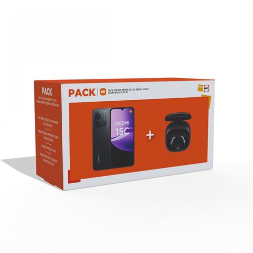 Pack Smartphone Xiaomi Redmi 15C 6,9” 5G Double nano SIM 256 Go Midnight Black + Redmi Buds 6 Play Noir État correct Xiaomi reconditionné disponible sur Fnac