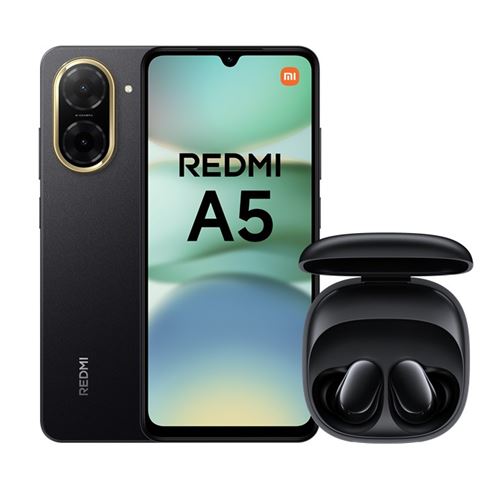 Pack Smartphone Xiaomi Redmi A5 6,88" Double nano SIM 128 Go Midnight Black + Ecouteurs Redmi Buds 6 Play État correct Xiaomi reconditionné disponible sur Fnac