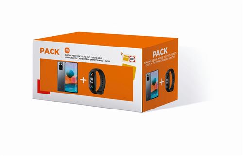 Pack Smartphone Xiaomi Redmi Note 10 Pro 6.67" Double SIM 6 Go RAM 128 Go Gris + Bracelet connecté Xiaomi Mi Smart Band 6 Noir État correct Xiaomi reconditionné disponible sur Fnac