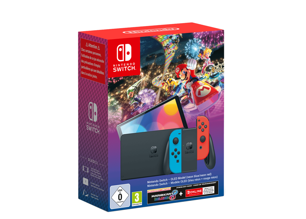 Pack Switch OLED Néon & Mario Kart 8 Deluxe, Bleu, Rouge - Excellent état Parfait état Nintendo reconditionné disponible sur Pixmania