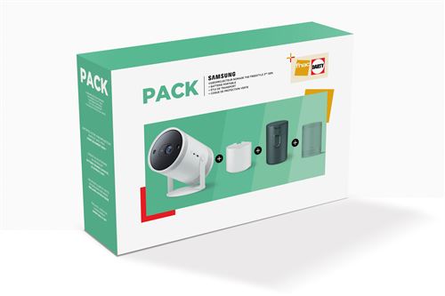 Pack Vidéoprojecteur nomade Samsung The Freestyle 2nd Gen Smart TV SP-LFF3 Full HD Blanc + Batterie nomade + Etui protecteur + Coque souple Occasion Samsung reconditionné disponible sur Fnac | Dero
