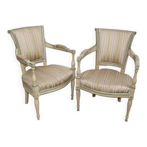 Paire de fauteuils cabriolets de style Directoire beige Bon état reconditionné disponible sur Rakuten