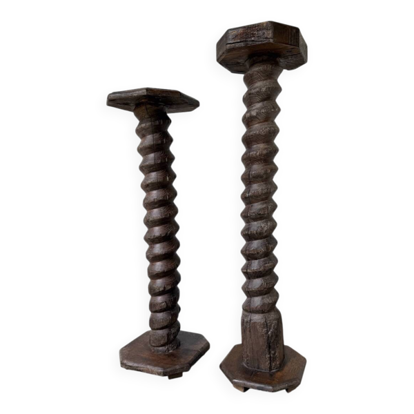 Paire de piédestal colonnes vis de pressage chêne 1900 Bon état reconditionné (offre indisponible)