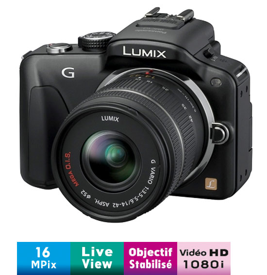 Panasonic Lumix DMC-G3-K Noir + Obj. Lumix G Vario MEGA O.I.S. 14 - 42 mm f/3.5 - 5.6 ASPH. Noir État correct Panasonic reconditionné disponible sur Fnac