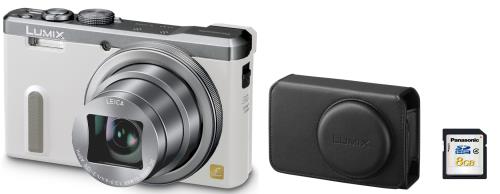 Panasonic Lumix DMC-TZ60 blanc + étui cuir noir + carte mémoire SDHC 8Go État correct Panasonic reconditionné disponible sur Fnac