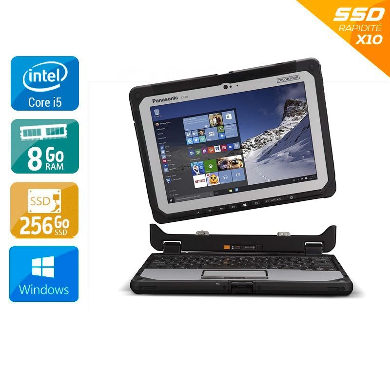 Panasonic ToughBook CF-20-2 10'' i5 - 8Go RAM 256Go SSD Windows 10 État correctOccasion certifiée reconditionnée Bon état reconditionné disponible sur Kiatoo