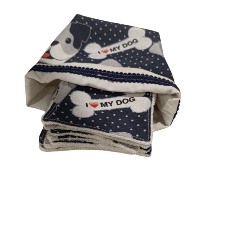 Acheter Panier en coton motif chien et ses 10 lingettes lavables - 10,00 € Panier en coton motif chien et ses 10 lingettes lavables reconditionné disponible sur Label Emmaüs