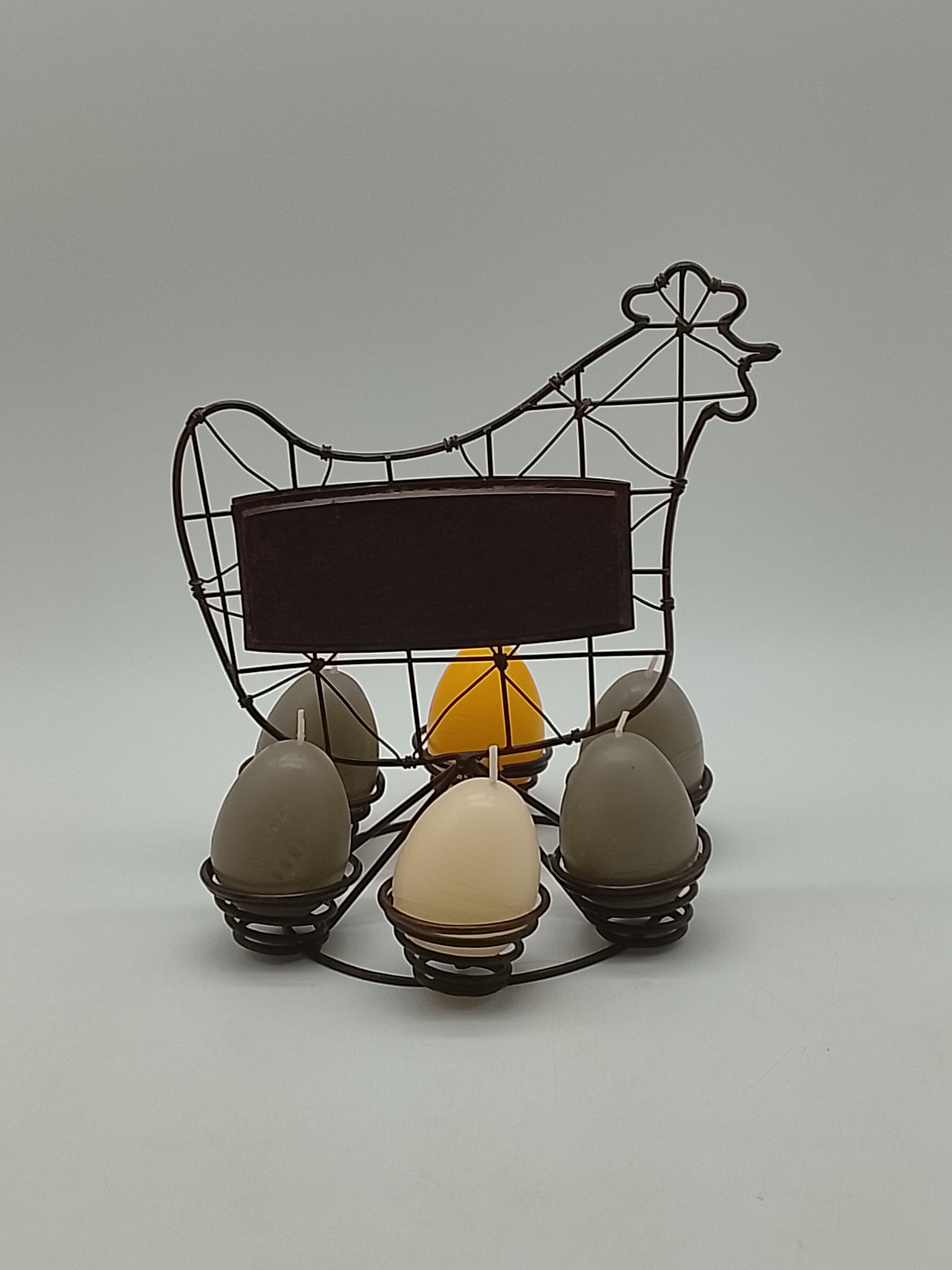 Voir photo 2 de Panier "Poule" en fer forgé avec 6 bougies œufs Panier "Poule" en fer forgé avec 6 bougies œufs Très bon état reconditionné photo 2