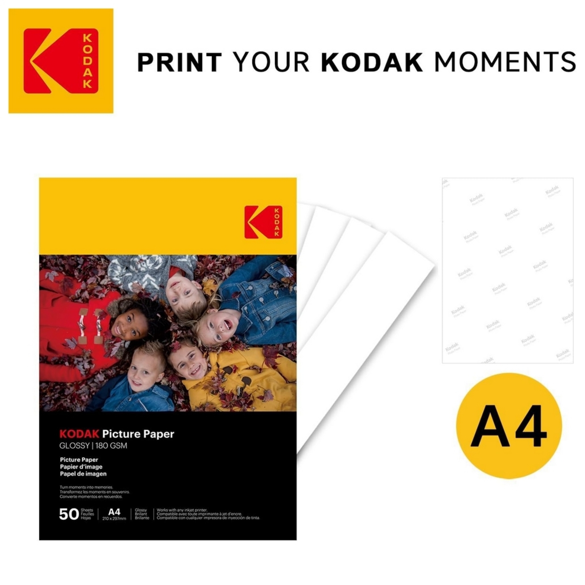 Papier photo Kodak A4 180 g/m² brillant 50 feuilles Jaune/Noir - Excellent état Parfait état Kodak reconditionné photo 3 | Dero