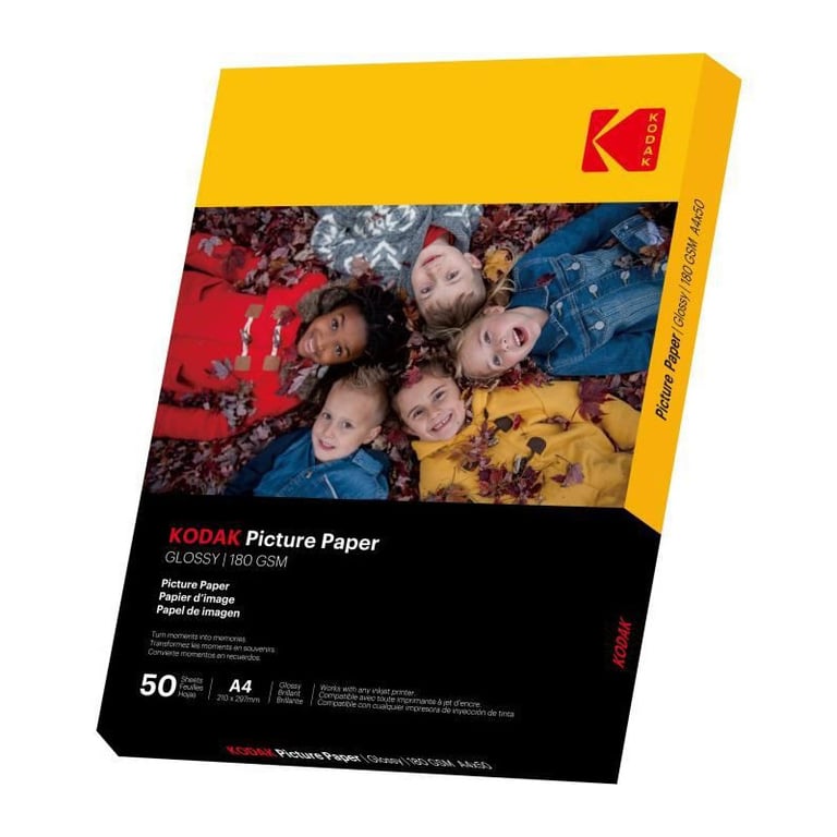 Papier photo Kodak A4 180 g/m² brillant 50 feuilles Jaune/Noir - Excellent état Parfait état Kodak reconditionné disponible sur Pixmania | Dero