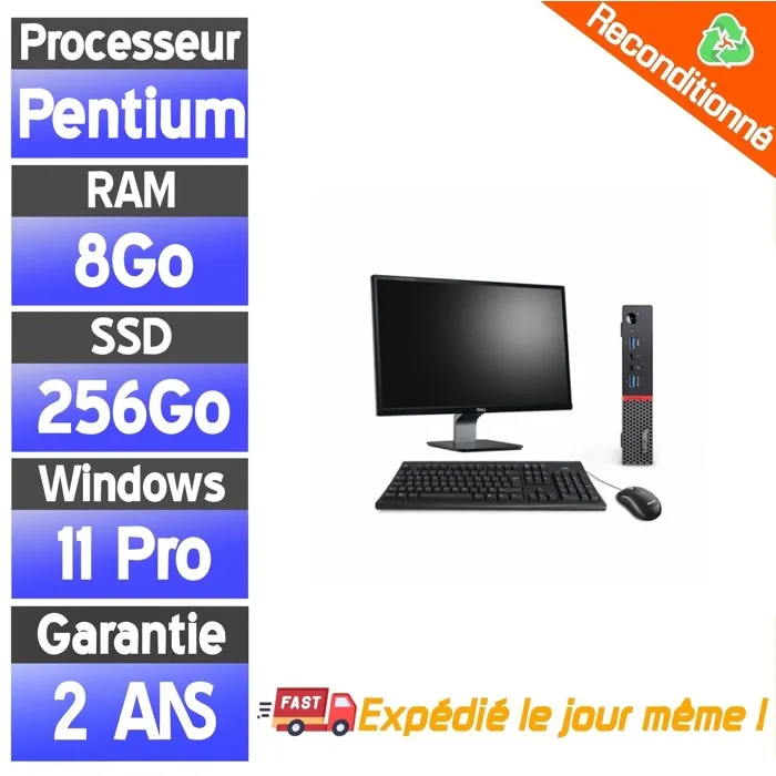 PC Bureau Compact Lenovo ThinkCentre Tiny Pentium G4400 8Go RAM SSD 256Go Écran 22 Reconditionné Lenovo reconditionné disponible sur Cdiscount Seconde Vie