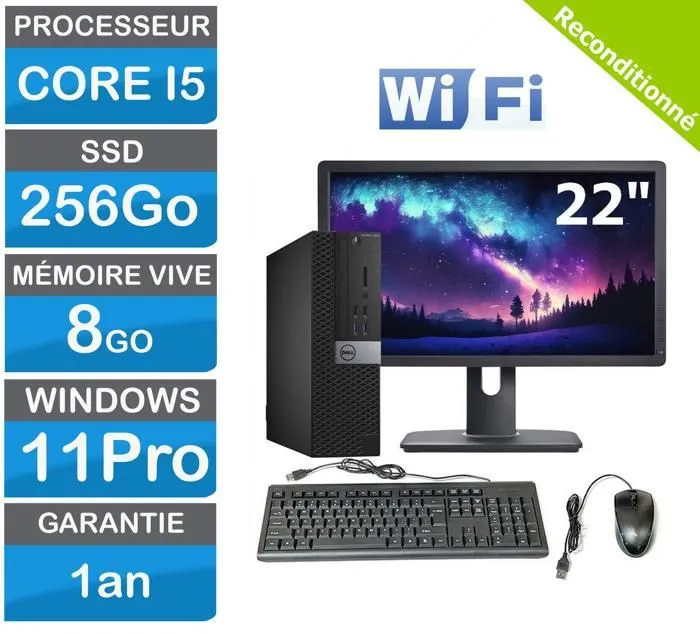 PC bureautique avec Écran 22 - Intel i5-6500 8Go RAM SSD 256Go Windows 11 Pro Reconditionné Dell reconditionné disponible sur Cdiscount Seconde Vie