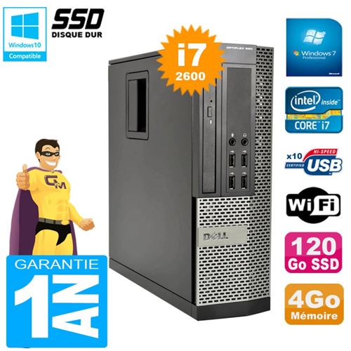 Pc dell 990 sff core i7-2600 ram 4go disque 120go ssd graveur dvd wifi w7 État correct Dell reconditionné disponible sur Fnac