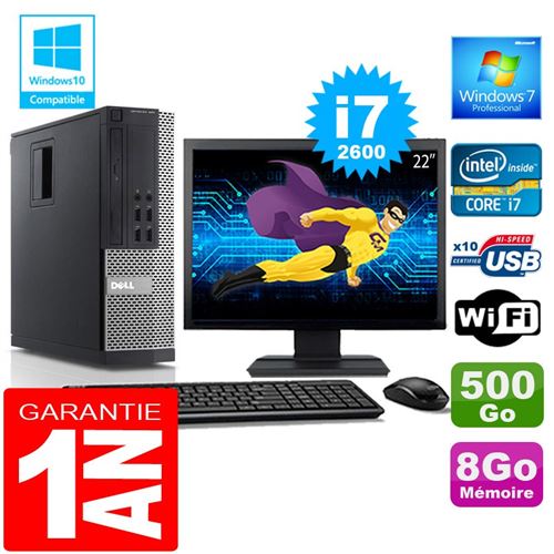 Pc dell 990 sff core i7-2600 ram 8go disque 500 go wifi w7 ecran 22' État correct Dell reconditionné disponible sur Fnac