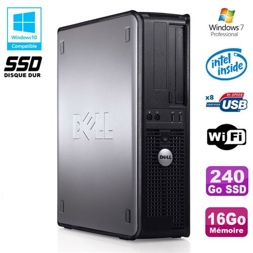 Pc dell optiplex 780 dt intel e5200 2,5ghz 16go 240go ssd wifi win 7 pro État correct Dell reconditionné disponible sur Fnac