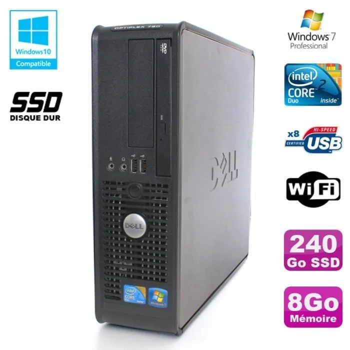PC DELL Optiplex 780 Sff Core 2 Duo E8400 3Ghz 8Go DDR3 240Go SSD WIFI Win 7 Pro Reconditionné - 274,00 € PC DELL Optiplex 780 Sff Core 2 Duo E8400 3Ghz 8Go DDR3 240Go SSD WIFI Win 7 Pro Reconditionné Dell reconditionné disponible sur Cdiscount Seconde Vie | Dero