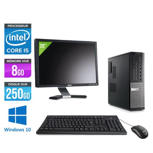 Pc Dell Optiplex 790 Desktop + Ecran 20'' - Noir - Intel Core i5-2400 / 3,10 GHz - RAM 8 Go - HDD 250 Go - DVD - Gigabit Ethernet - Windows 10 Professionnel État correct Dell reconditionné disponible sur Fnac