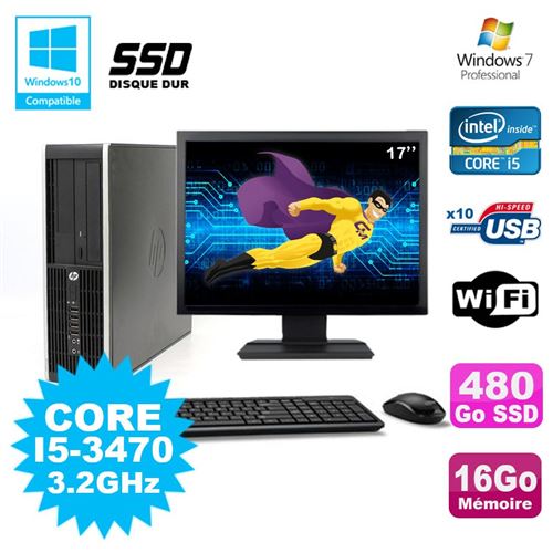 Pc hp elite 8300 sff i5-3470 3.2ghz 16go 480go ssd graveur wifi w7+ ecran 17 État correct Hewlett-Packard reconditionné disponible sur Fnac