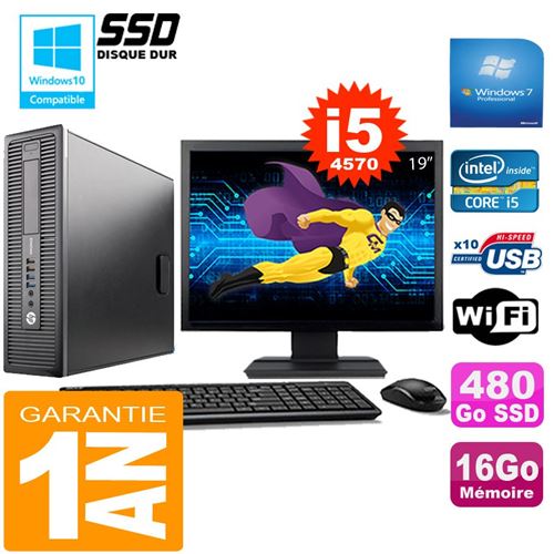 Pc hp elitedesk 800 g1 sff core i5-4570 16go disque 480 go ssd wifi w7 ecran 19' État correct Hewlett-Packard reconditionné disponible sur Fnac