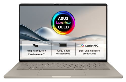 PC portable Asus Zenbook A14 UX3407QA-QD219W 14" OLED Copilot+PC Snapdragon® X 16 Go RAM 512 Go SSD Beige État correct Asus reconditionné disponible sur Fnac