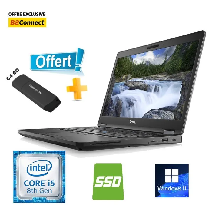 PC Portable Dell Latitude 5490 Intel CORE i5-8250U RAM 8Go Disque SSD 256Go Windows 11 Clé USB 3.0 Thomson 64Go offerte Reconditionné Dell reconditionné disponible sur Cdiscount Seconde Vie