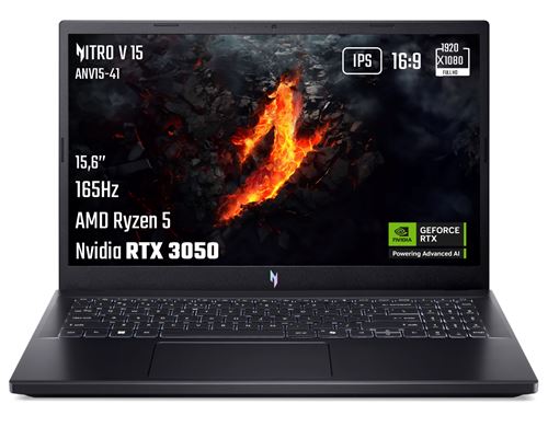 PC portable gaming Acer Nitro V 15 ANV15-41-R30V 15,6" Full HD 165 Hz AMD Ryzen™ 5 16 Go RAM 512 Go SSD Nvidia GeForce RTX 3050 Noir État correct Acer reconditionné disponible sur Fnac