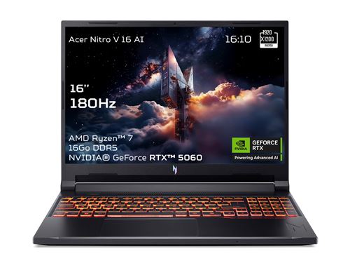 PC portable gaming Acer Nitro V 16 AI ANV16-42-R3JW 16" WUXGA 180 Hz AMD Ryzen™ 7 16 Go RAM 512 Go SSD Nvidia GeForce RTX 5060 Noir État correct - 758,99 € PC portable gaming Acer Nitro V 16 AI ANV16-42-R3JW 16" WUXGA 180 Hz AMD Ryzen™ 7 16 Go RAM 512 Go SSD Nvidia GeForce RTX 5060 Noir État correct Acer reconditionné disponible sur Fnac