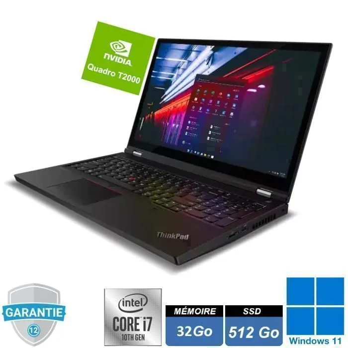 PC portable - Lenovo - ThinkPad - P15 Gen1 - 156 - i7-10850H - RAM 32Go - SSD512Go - T2000 - Windows 11 Pro refurbished reconditionné disponible sur Cdiscount Seconde Vie