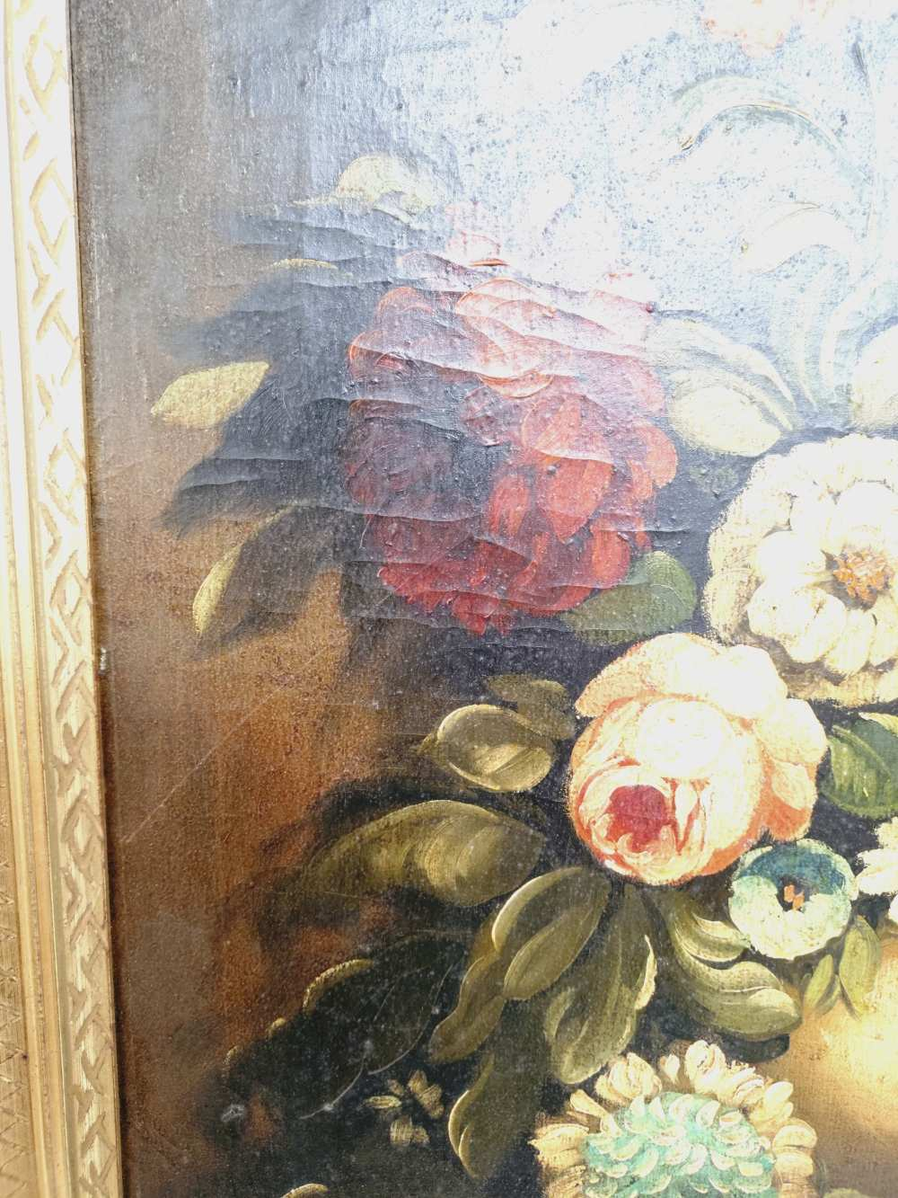 Voir photo 12 de Peinture florale, originale décorative vintage, huile sur toile, cadre en bois doré -Bouquet de fleurs signé, W. Pierry. Mi-XXᵉ Peinture florale, originale décorative vintage, huile sur toile, cadre en bois doré -Bouquet de fleurs signé, W. Pierry. Mi-XXᵉ Bon état reconditionné photo 12