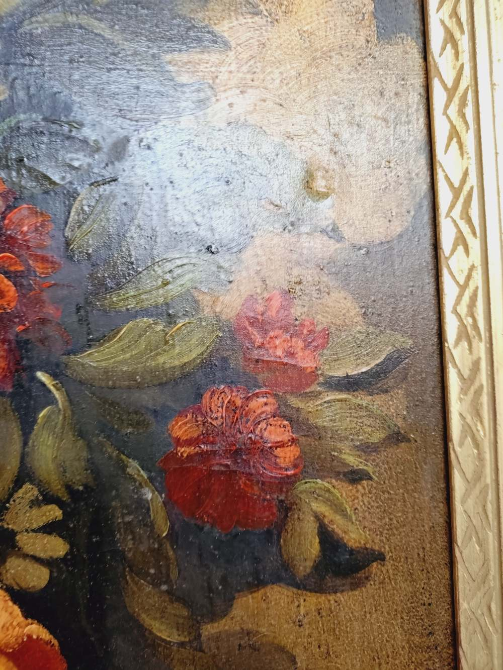 Voir photo 13 de Peinture florale, originale décorative vintage, huile sur toile, cadre en bois doré -Bouquet de fleurs signé, W. Pierry. Mi-XXᵉ Peinture florale, originale décorative vintage, huile sur toile, cadre en bois doré -Bouquet de fleurs signé, W. Pierry. Mi-XXᵉ Bon état reconditionné photo 13