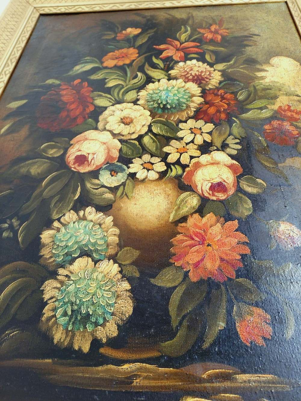 Voir photo 15 de Peinture florale, originale décorative vintage, huile sur toile, cadre en bois doré -Bouquet de fleurs signé, W. Pierry. Mi-XXᵉ Peinture florale, originale décorative vintage, huile sur toile, cadre en bois doré -Bouquet de fleurs signé, W. Pierry. Mi-XXᵉ Bon état reconditionné photo 15